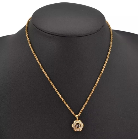 Nina Ricci Goldplated Necklace W/Rhinestone Logo Pendant EUC! - Picture 8 of 14